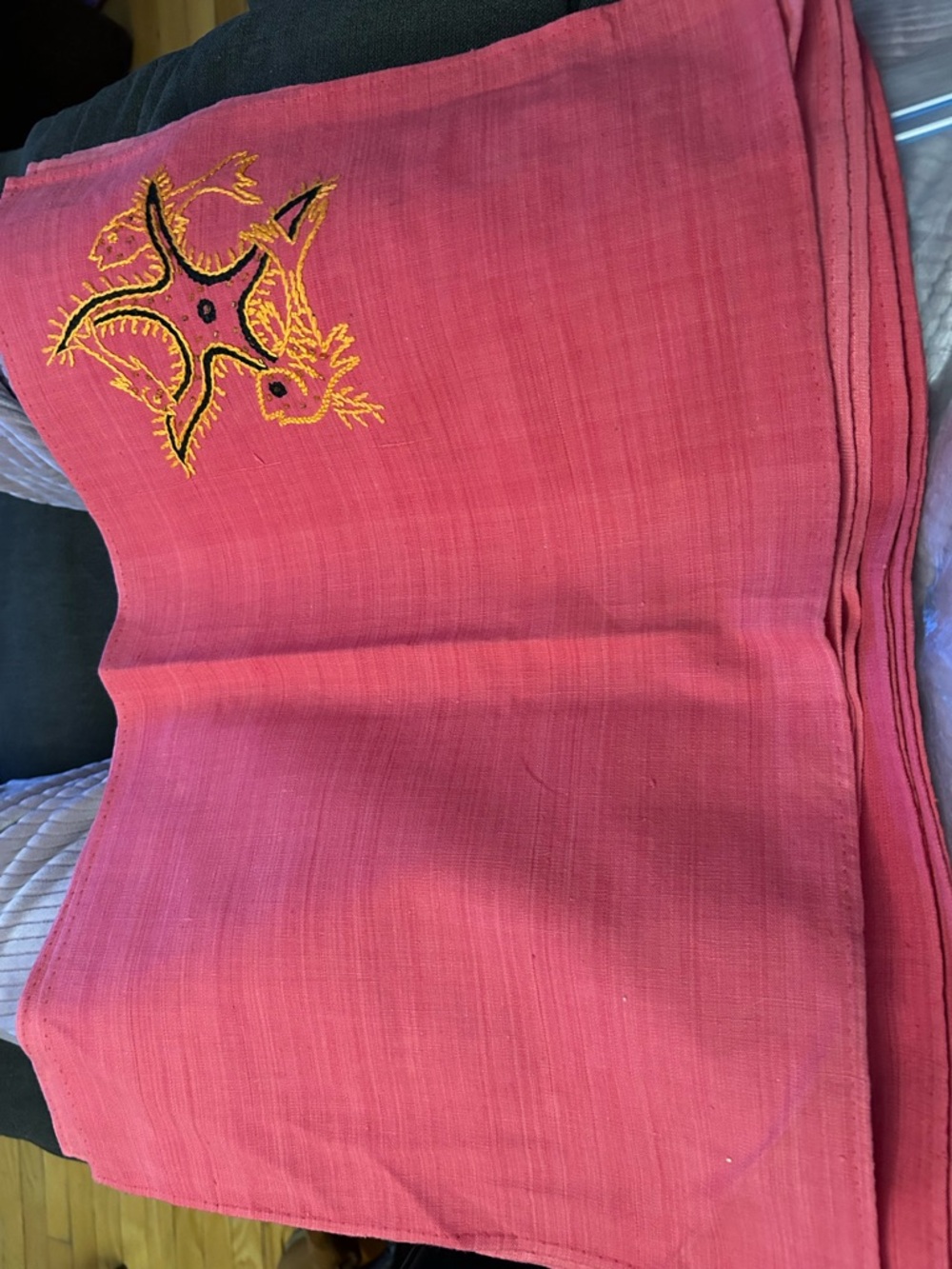 Vintage Embroidered Pink Kitchen Towel - Decorative Table Linen, 8 napkins, 8 P